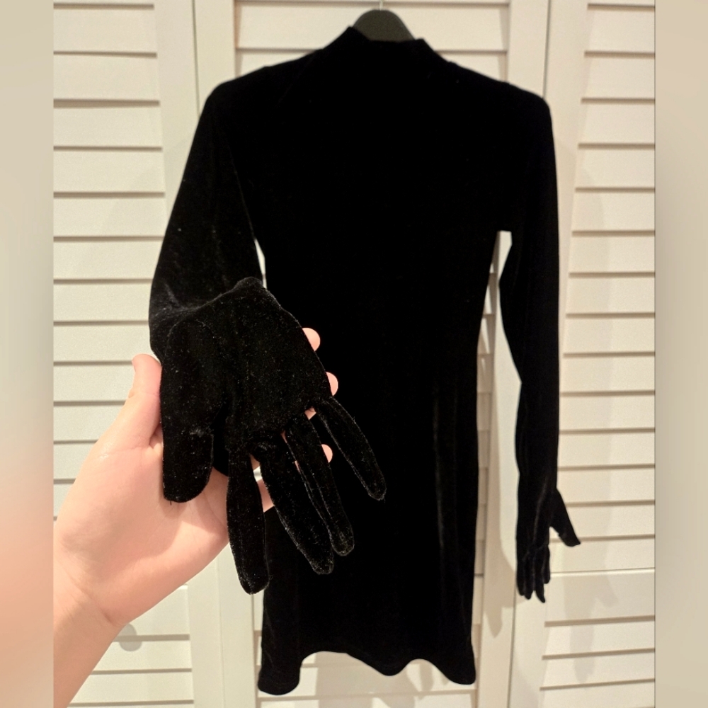 Black Velvet Dress with Matching Gloves